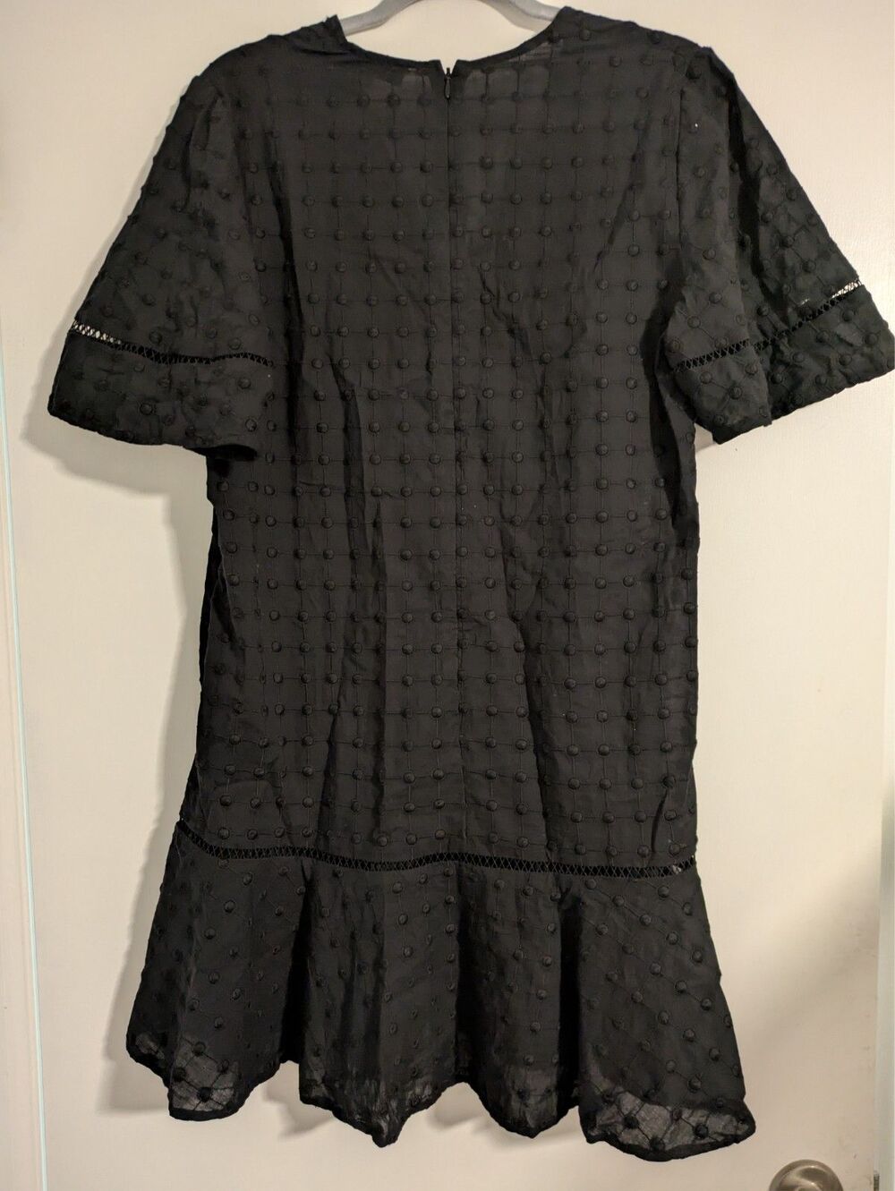 Pearl by Lela Rose Dotted Flounce Hem Mini Dress M Black Eyelet Cotton Shift - Picture 3 of 5